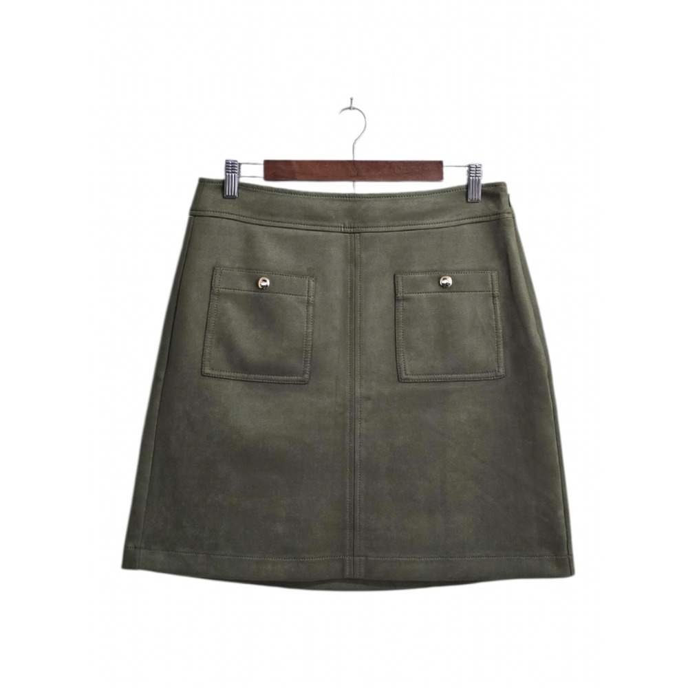 Ann Taylor Loft Faux Suede A-Line Front Pocket Side Zip Mini Skirt In Olive Sz 6
